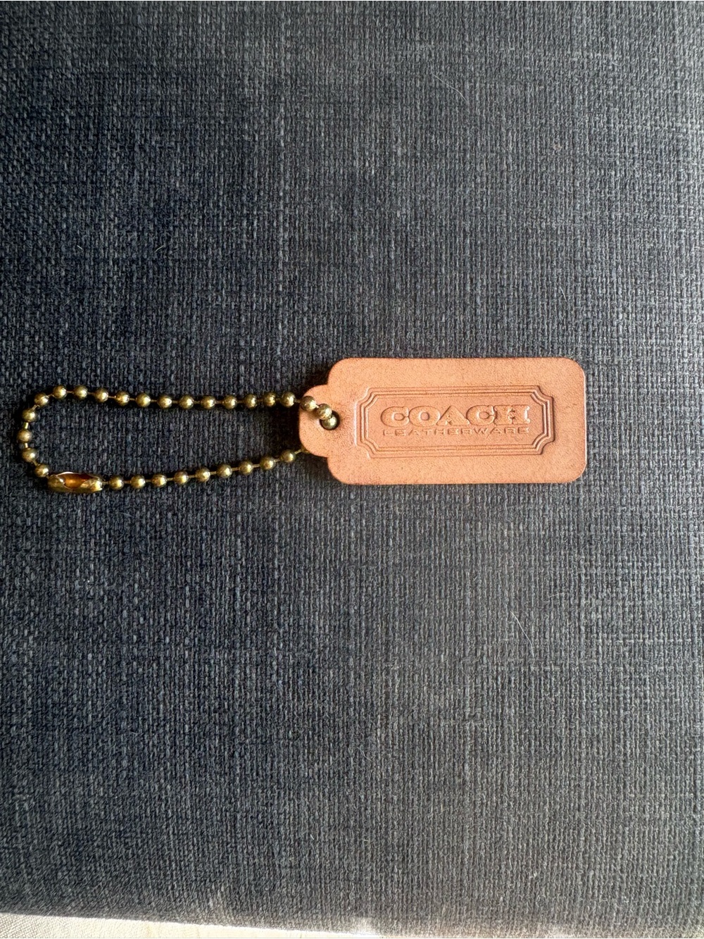 COACH Vintage Leather 1 Sided Saddle Fob Bag Charm Brass Hang Tag Tan Color